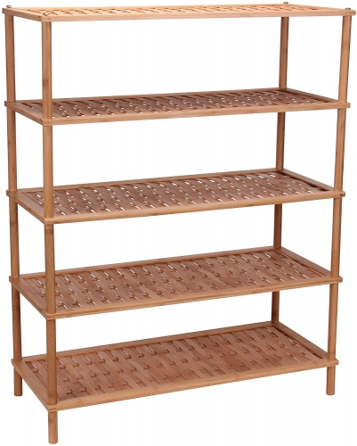 Household Essentials 5-Tier Bamboo Shoe Rack, Basket weave Household Essentials 5-Tier Bamboo Shoe Rack, Basket weave