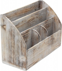Vintage Rustic Wooden Office Desk Organizer & Mail Rack For Desktop, Tabletop, or Counter - Distressed Torched Wood - For Office Supplies, Desk Access